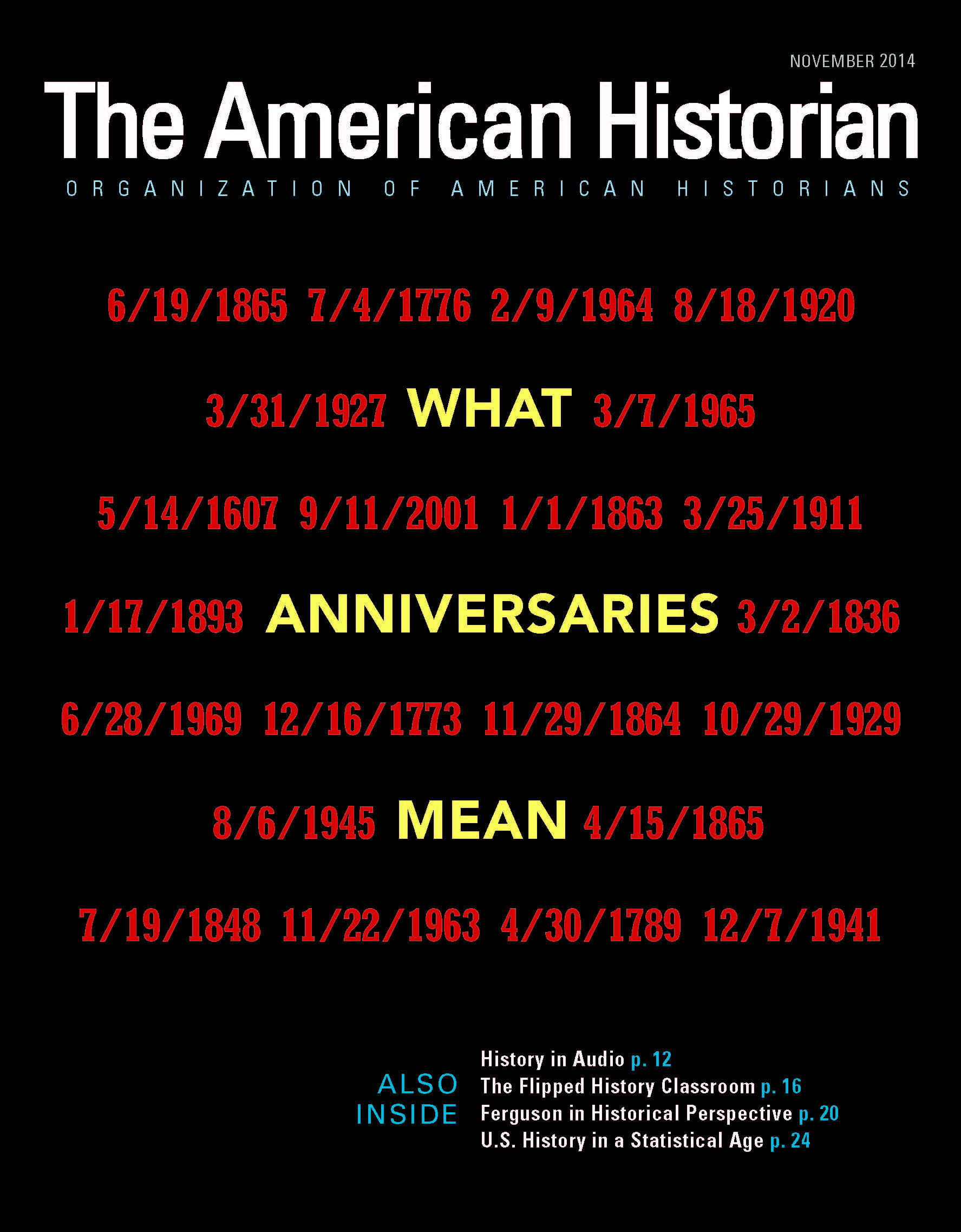 Cover image with link to The American Historian issue for What Anniversaries Mean
