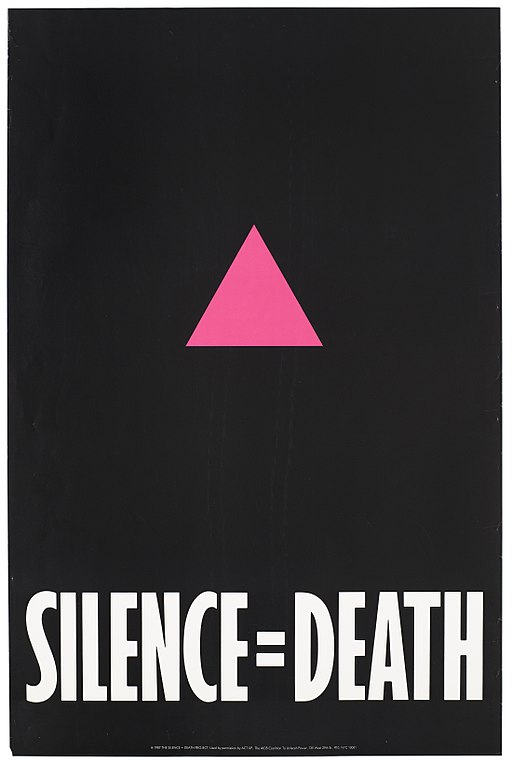 an image of a pink triangle with the words 