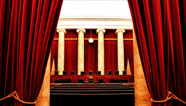 This is an image of an empty bench at the US Supreme Court