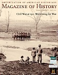 Cover of the Organization of American Historians' Magazine of History featuring a Civil War era photograph of children looking at some soldiers across a river
