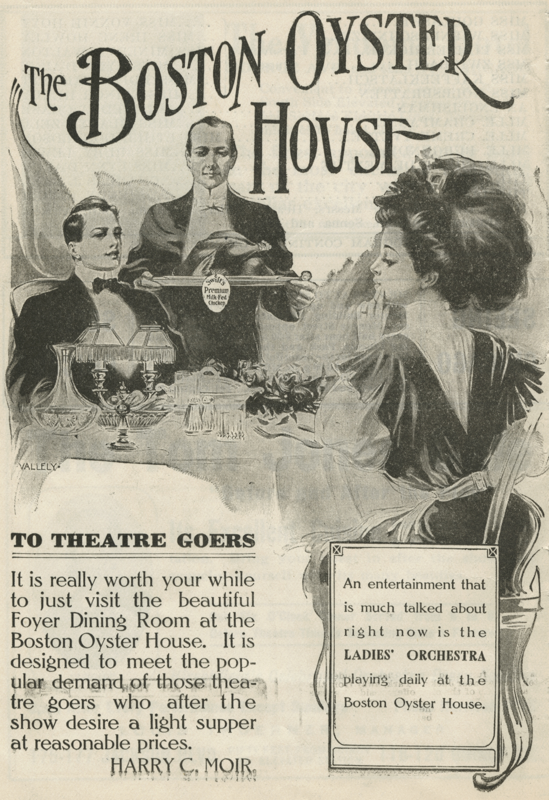 Boston Oyster House advertisement, Colonial Theater Playbill, 1908, folder 9, box 6, Playbill and Broadside Collection (Special Collections Research Center, University of Chicago, Chicago, Ill.).