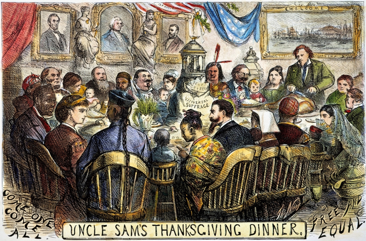 Uncle Sam’s Thanksgiving Dinner, 20 November 1869, by Thomas Nast, Harper’s Weekly